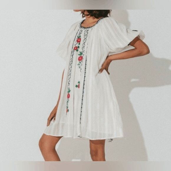 CLEOBELLA Anthropologie Farida Mini Dress Cotton Embroidered Boho Floral Small - Picture 1 of 8